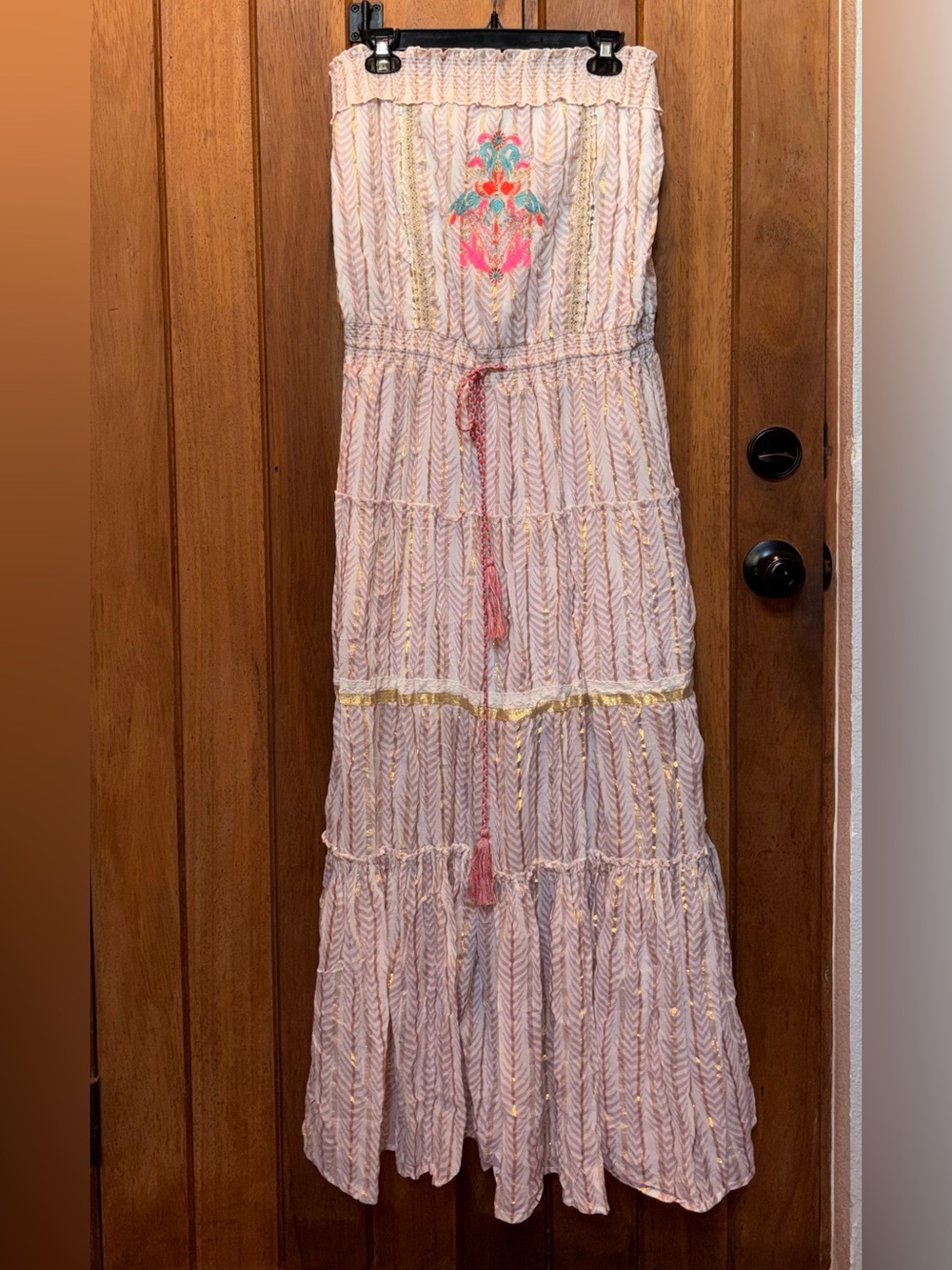 Venus Gorgeous Embroidered Boho Special Occasion Desss in Cream and Pink